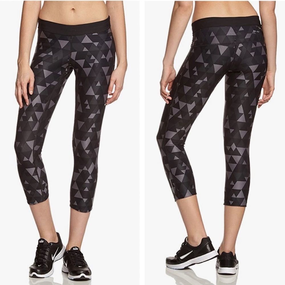 Nike Women’s Relay Capri Tights Black & Grey Triangle Print Leggings Size Small